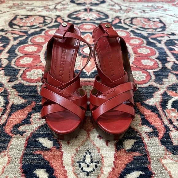 Burberry Red Leather Open Toe Ankle Strap Wedge Sandals main image 11
